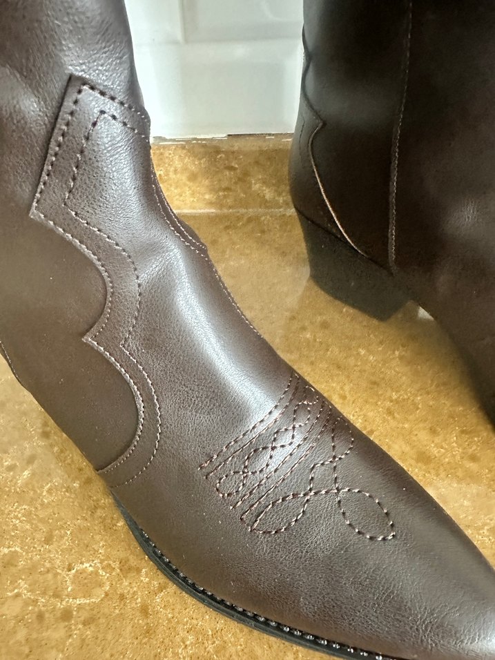 Kahverengi Deri Diz Üstü Kadın Çizme - Görsel 3