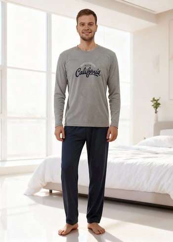 Gri Baskılı Erkek Pijama Takımı - Görsel 2