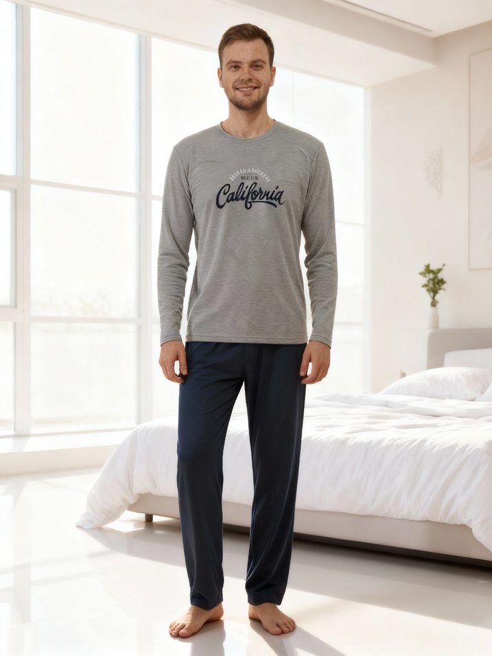 Gri Baskılı Erkek Pijama Takımı - Görsel 2