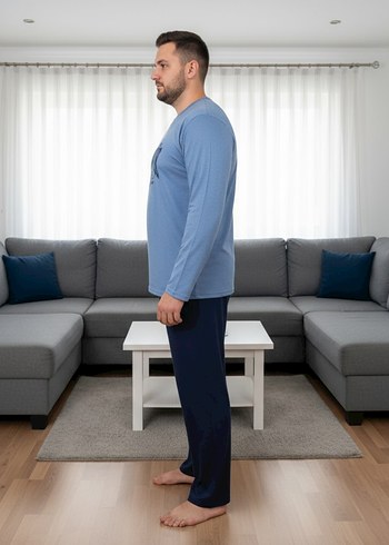 Mavi Uzun Kollu Erkek Pijama Takımı - Görsel 2