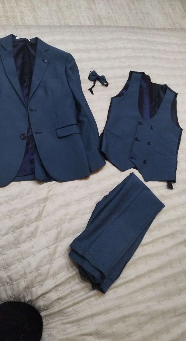 Erkek çocuk Koyu Mavi Düğmeli Takım Elbise - Görsel 2