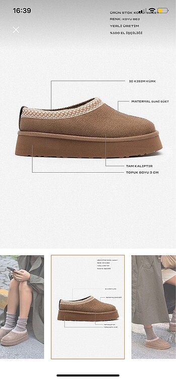 39 Beden camel Renk Tabalı terlik bot ugg