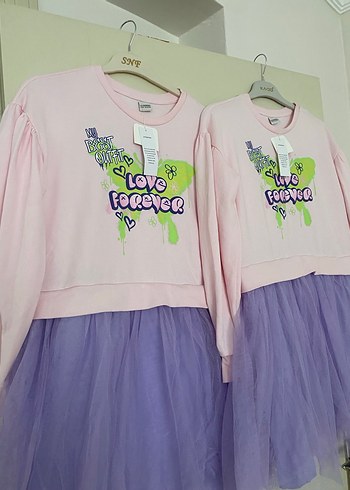 Uzun Kollu Pembe Kız Çocuk Elbise - Görsel 2