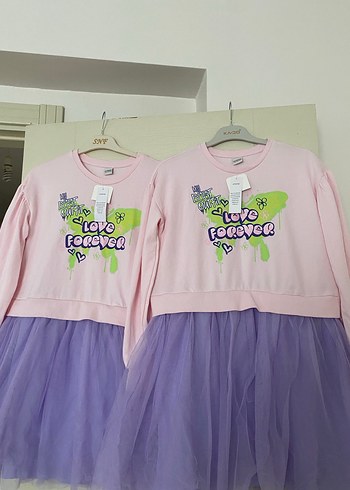 Uzun Kollu Pembe Kız Çocuk Elbise - Görsel 3