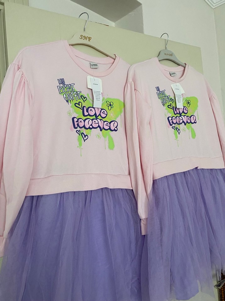 Uzun Kollu Pembe Kız Çocuk Elbise - Görsel 2