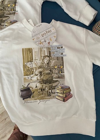 Beyaz Baskılı Pamuklu kız çocuk SWEATSHİRT - Görsel 4