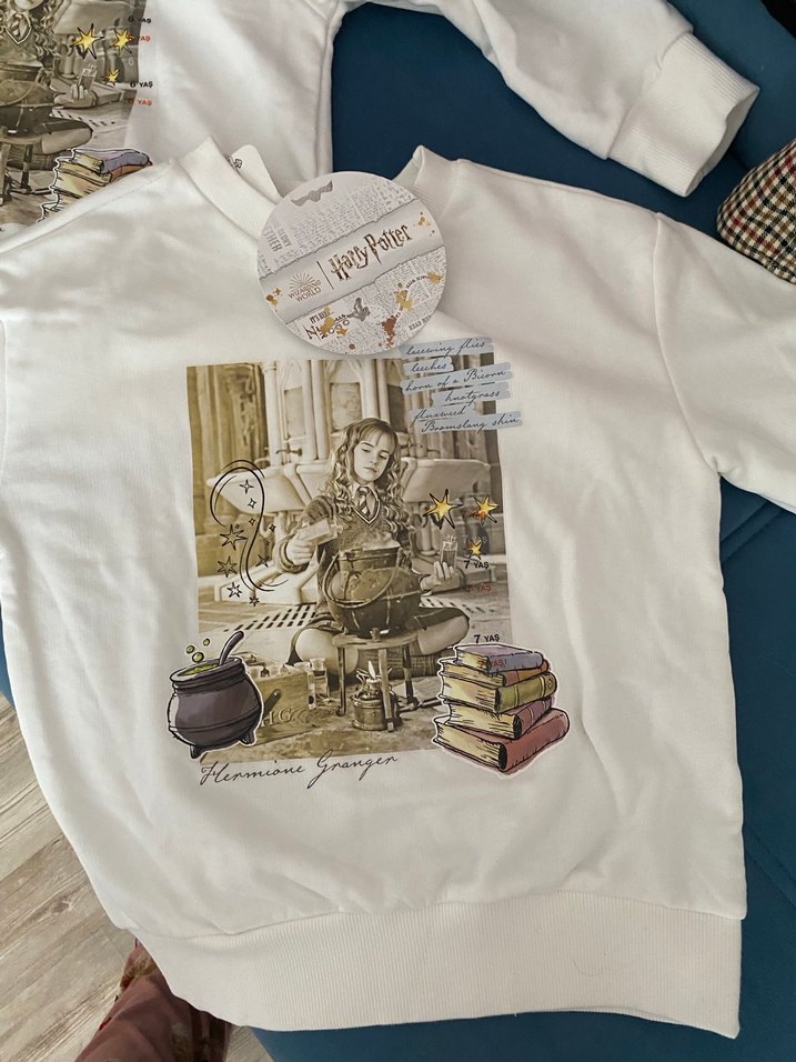 Beyaz Baskılı Pamuklu kız çocuk SWEATSHİRT - Görsel 4