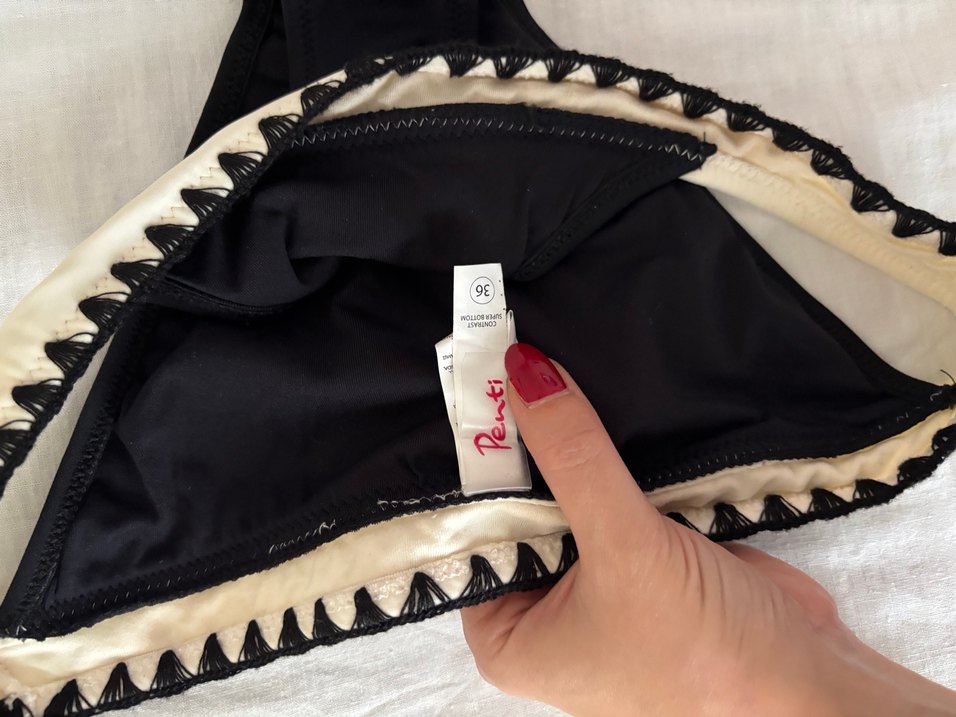 Beyaz Siyah Bantlı Strappy Bikini - Görsel 3