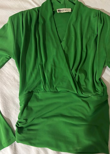 Yeşil Uzun Kollu Drapeli Bluz - Görsel 4