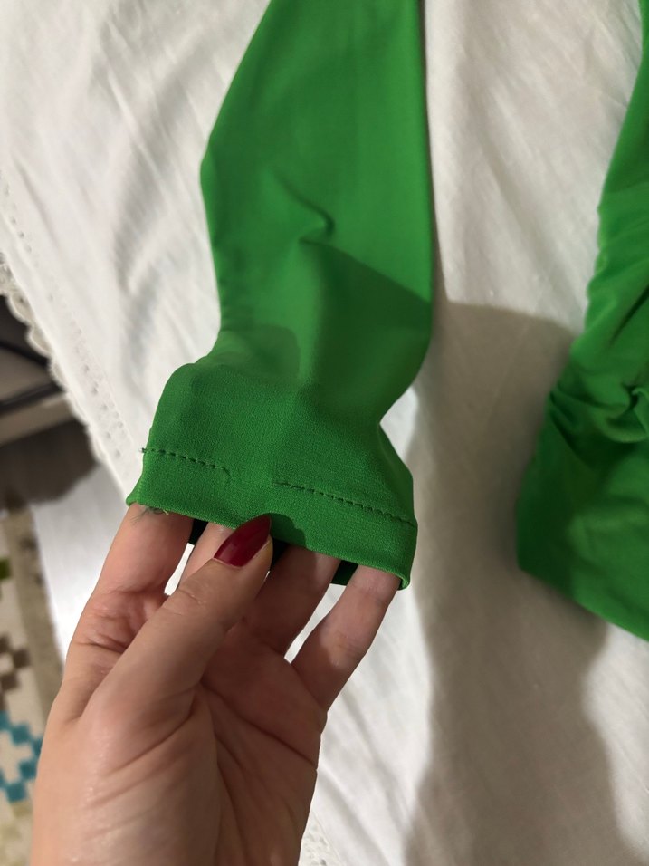 Yeşil Uzun Kollu Drapeli Bluz - Görsel 5