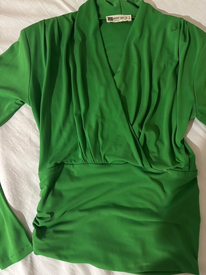 Yeşil Uzun Kollu Drapeli Bluz - Görsel 4