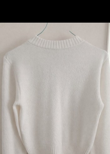 Beyaz Bisiklet Yaka Örgü Kadın Kazak - Görsel 2