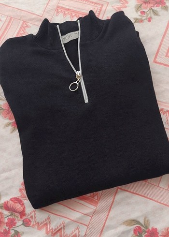 Gri Yarım Fermuarlı Yünlü Kadın Kazak - Görsel 2