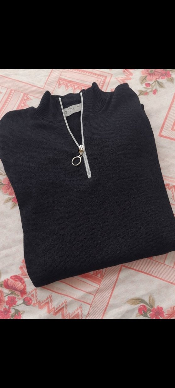 Gri Yarım Fermuarlı Yünlü Kadın Kazak - Görsel 2