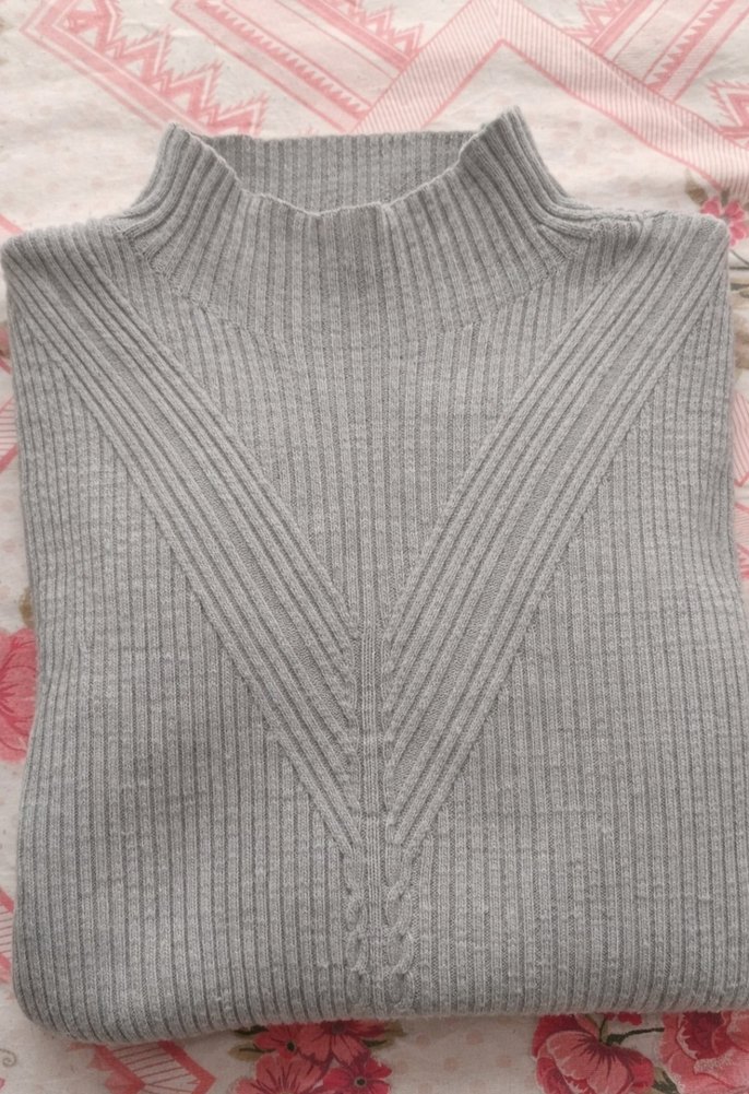 Gri Yüksek Yakalı Örgü Kadın Kazak - Görsel 2