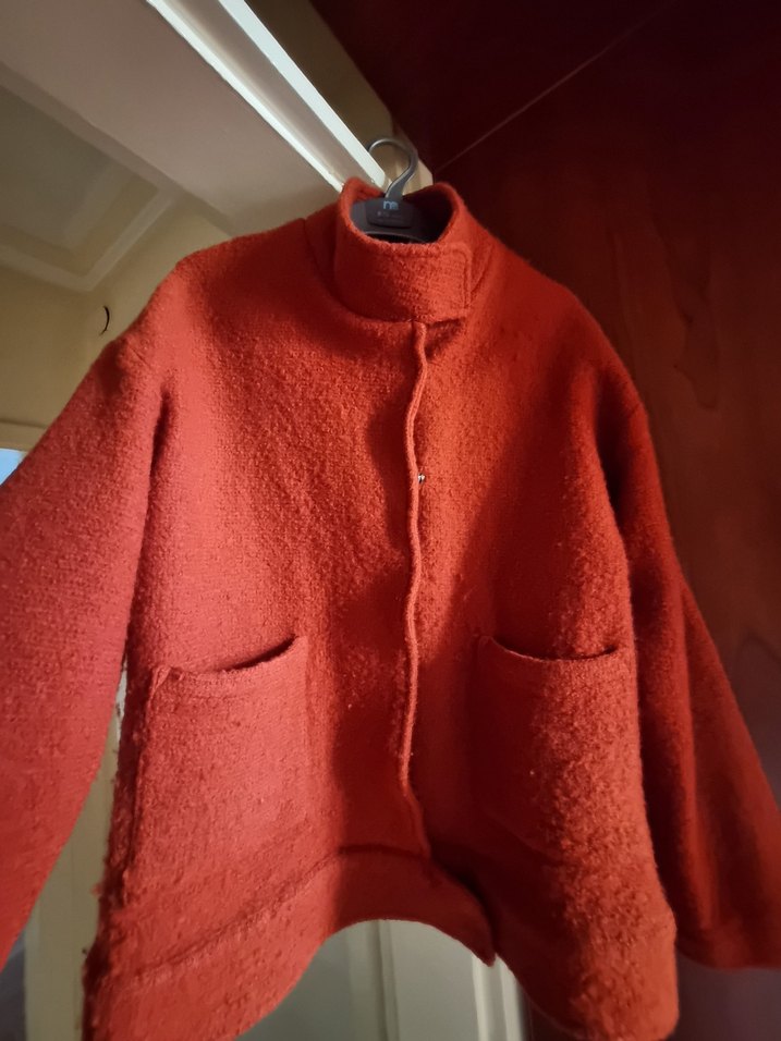 Kiremit Düğmeli Kadın Kaşe Kaban ADL - Görsel 2