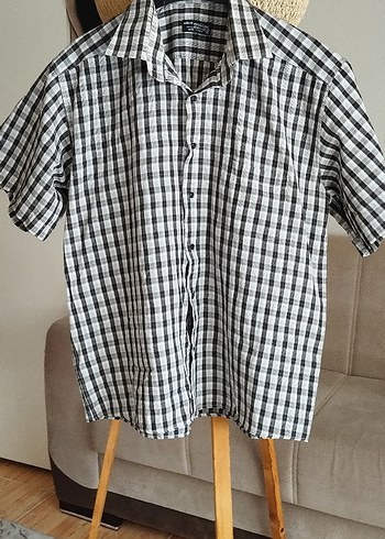 xl Beden gri Renk Kareli Kısa Kollu Erkek Gömlek
