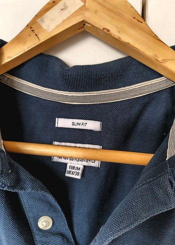 Erkek Lacivert Kısa Kollu Denim Polo Tişört - Görsel 3