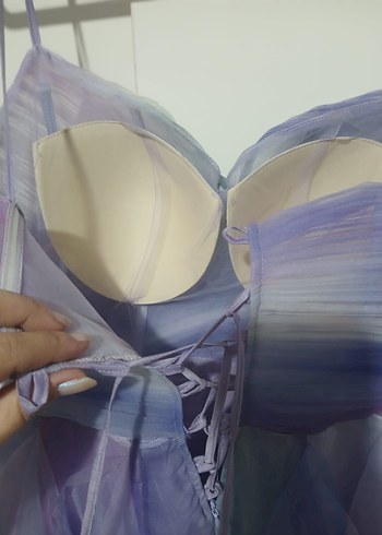 Mor Straplez Uzun Abiye Elbise - Görsel 5