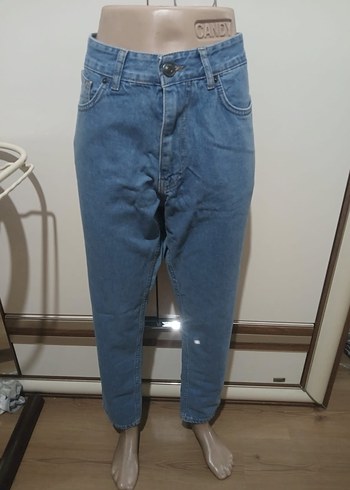 Kadın Mavi Loose Fit Midi Denim Jean