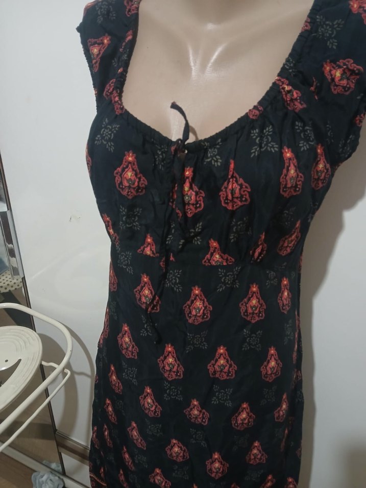 Bohem Çok Renkli Midi Elbise V Yakalı - Görsel 3