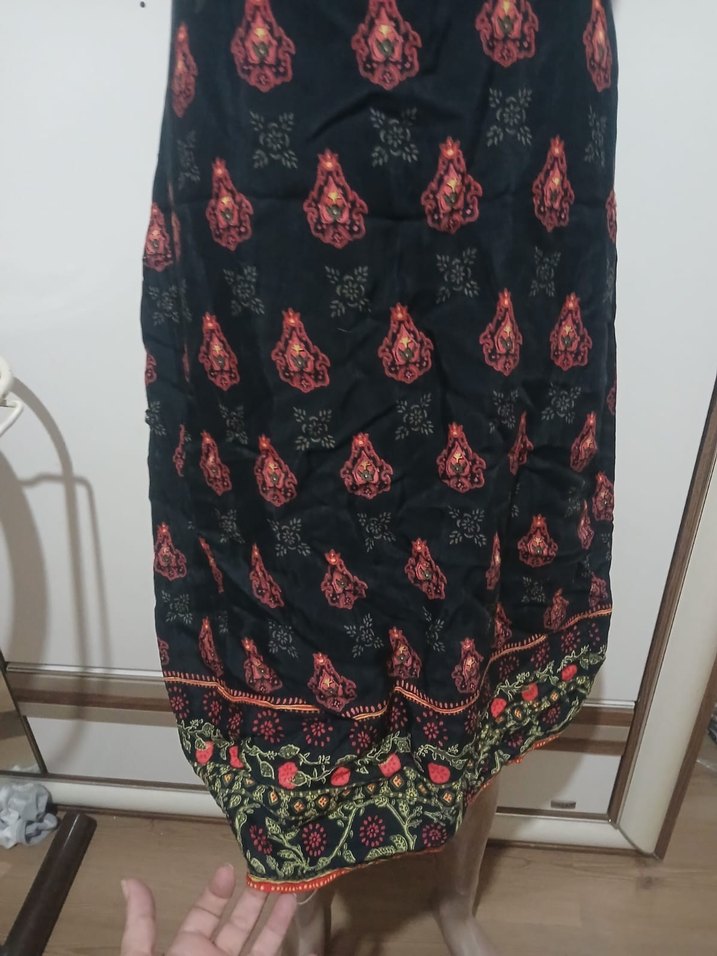 Bohem Çok Renkli Midi Elbise V Yakalı - Görsel 4