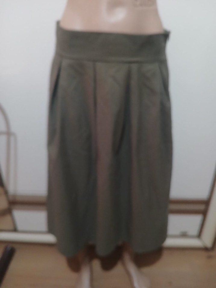 Gri Bej Pilili Midi Kadın Etek - Görsel 2