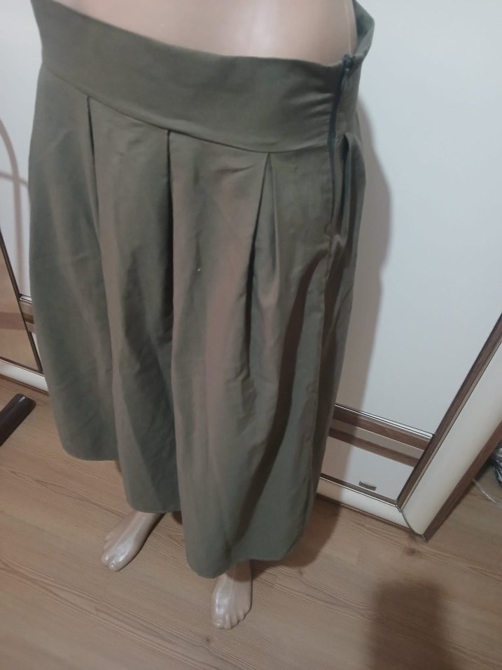 Gri Bej Pilili Midi Kadın Etek - Görsel 3