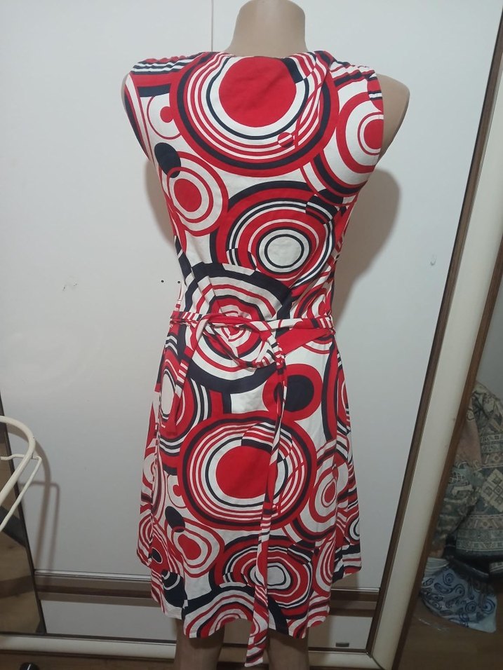 Renkli Desenli Mini V Yaka Kadın Elbise - Görsel 2