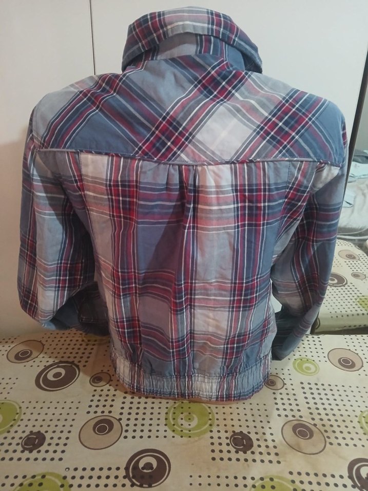 Gri Ekose Desenli Uzun Kollu Kadın mont - Görsel 2