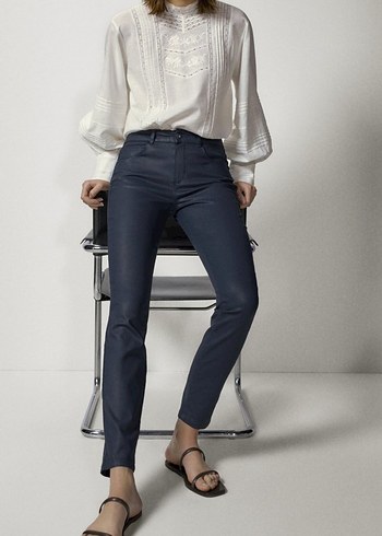 Massimo Dutti Koyu Lacivert Yuksek Bel Duz Paca Pantolon