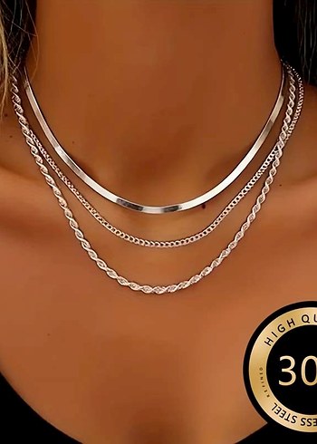 Zincir Detaylı Gümüş Kaplama Bohem Midi Kolye - Görsel 2