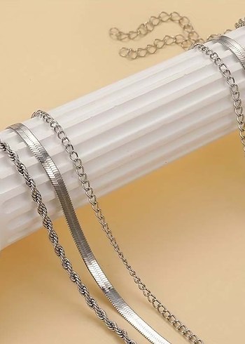 Zincir Detaylı Gümüş Kaplama Bohem Midi Kolye - Görsel 7
