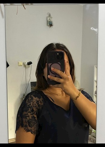 lacivert V Yaka Şeffaf Kısa Kollu Midi Elbise - Görsel 2