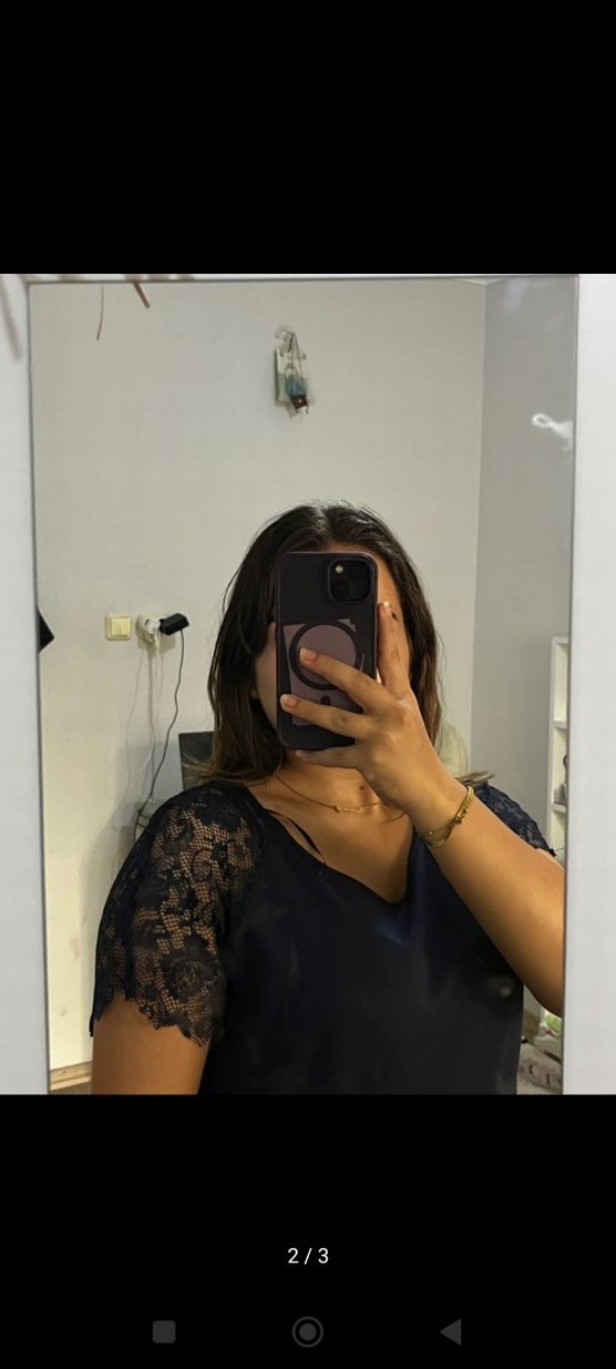 lacivert V Yaka Şeffaf Kısa Kollu Midi Elbise - Görsel 2