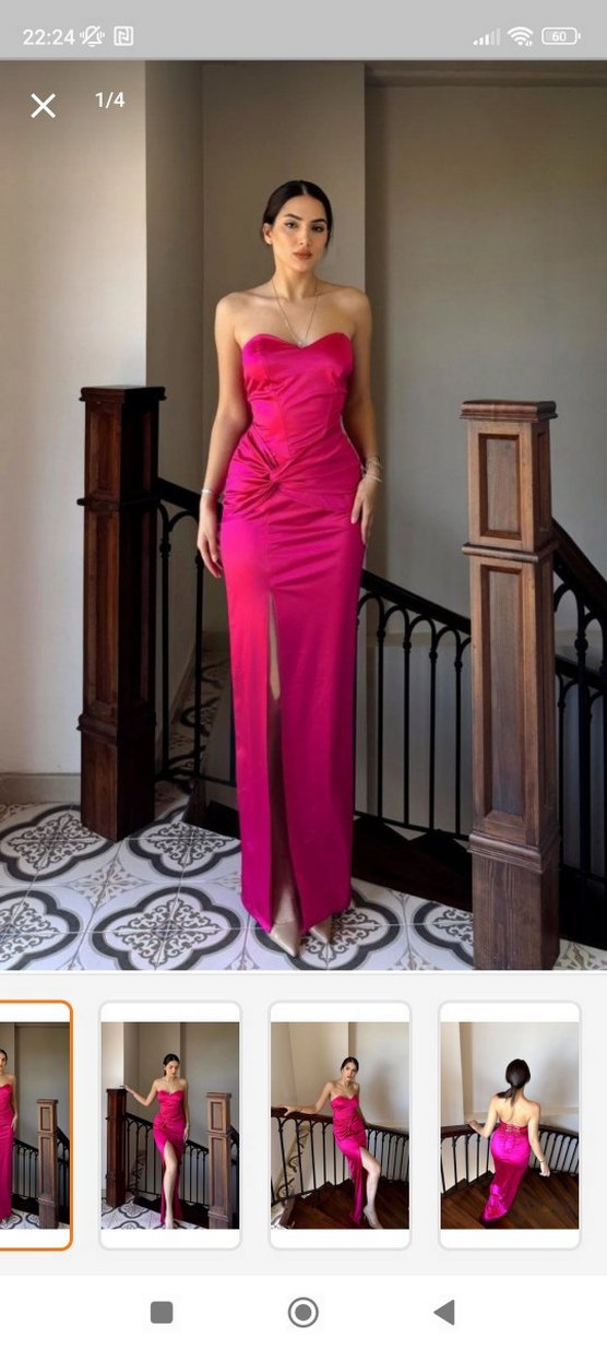 Koyu Pembe Drapeli Straplez Uzun Abiye Elbise - Görsel 2