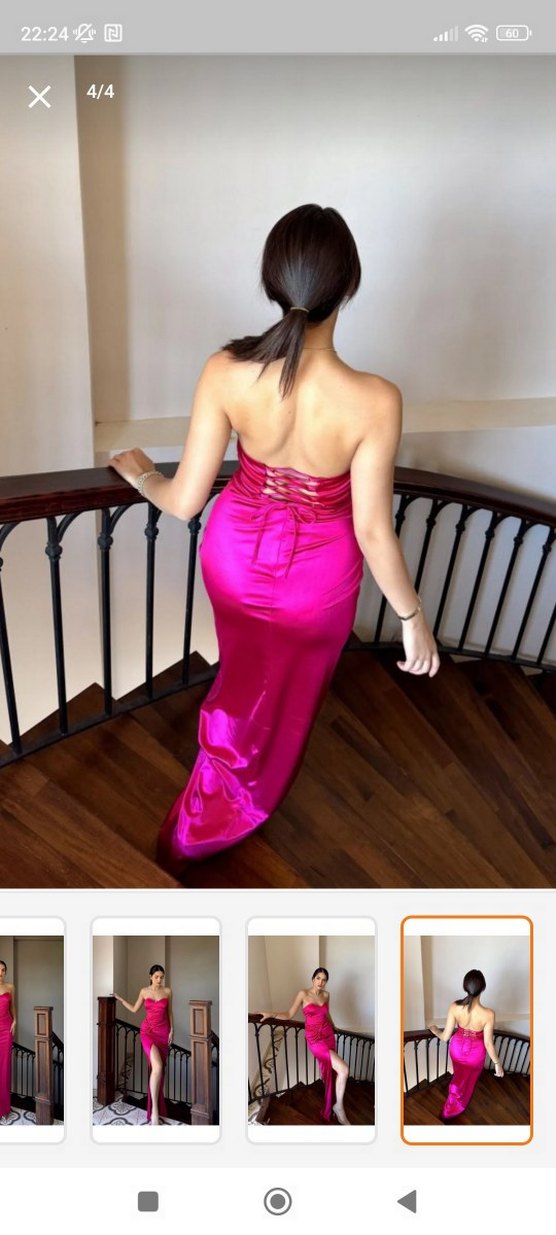 Koyu Pembe Drapeli Straplez Uzun Abiye Elbise - Görsel 3