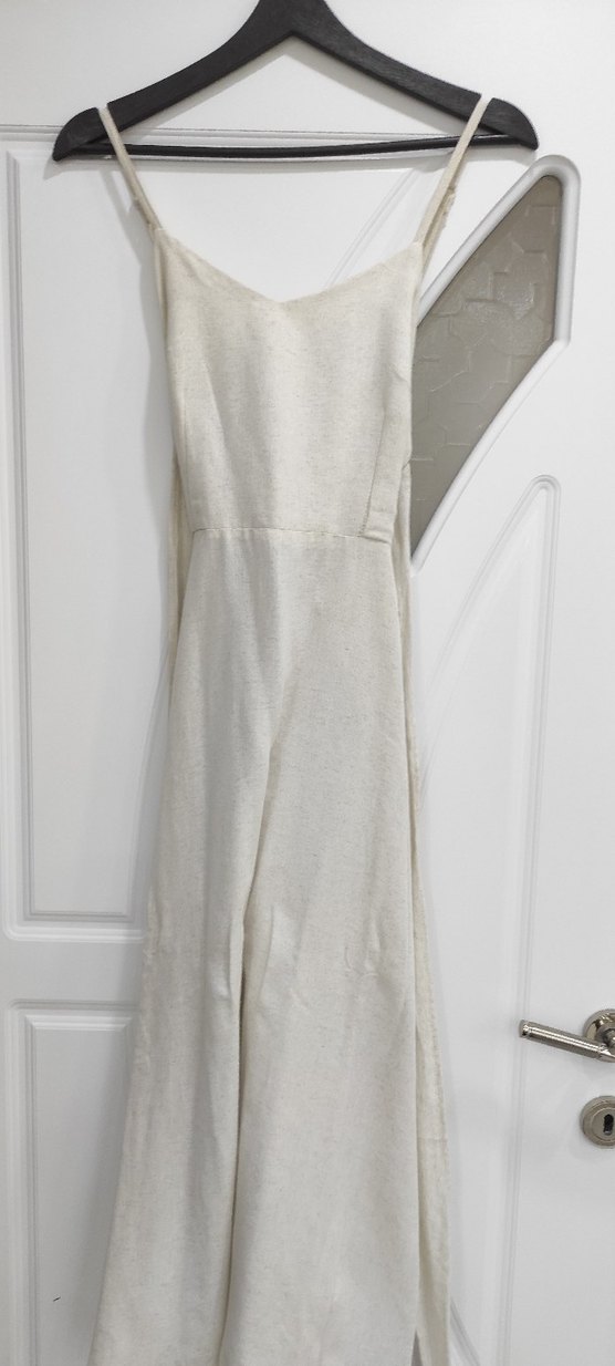 Kadın Beyaz Keten Uzun Tulum - Görsel 2