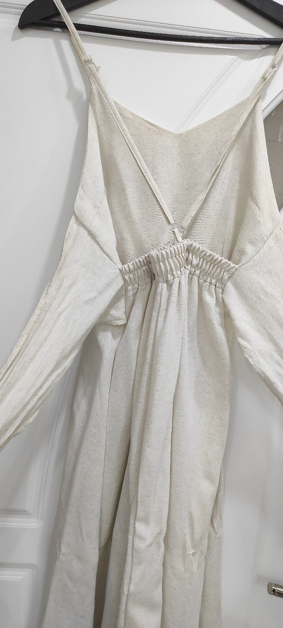 Kadın Beyaz Keten Uzun Tulum - Görsel 3