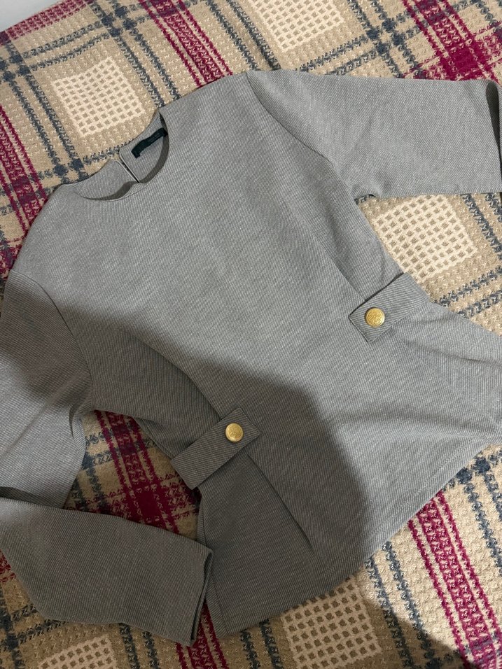 Gri Minimal Peplum Bluz — görsel 2/5