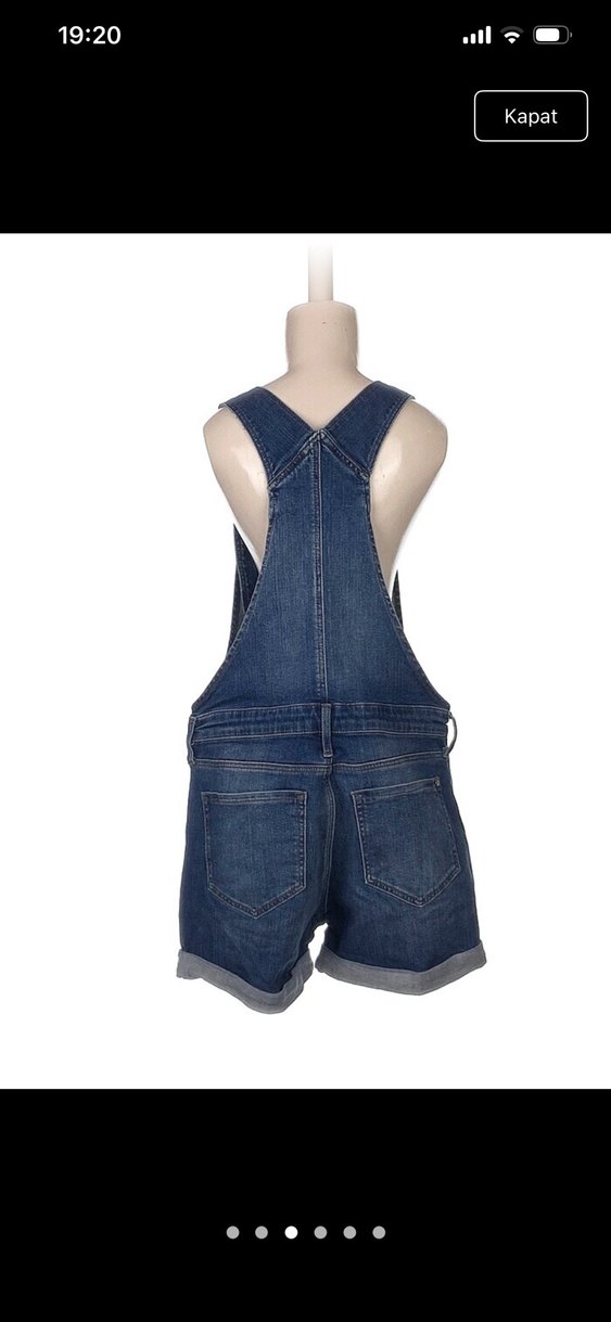 Kadın Lacivert Denim Askılı Şort Tulum - Görsel 3