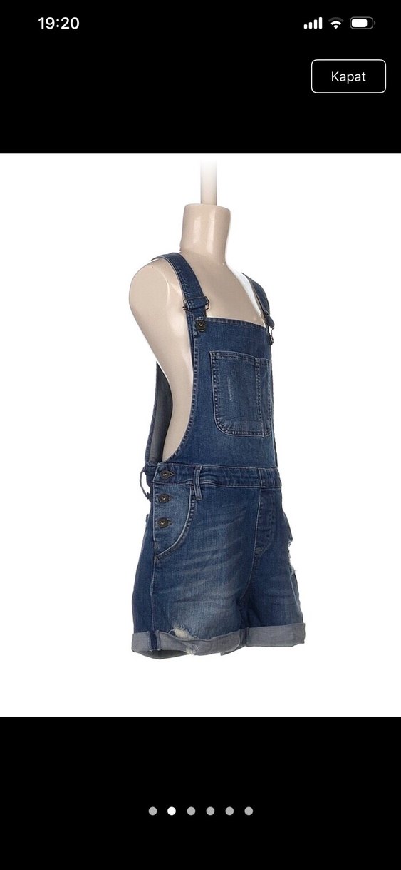 Kadın Lacivert Denim Askılı Şort Tulum - Görsel 2