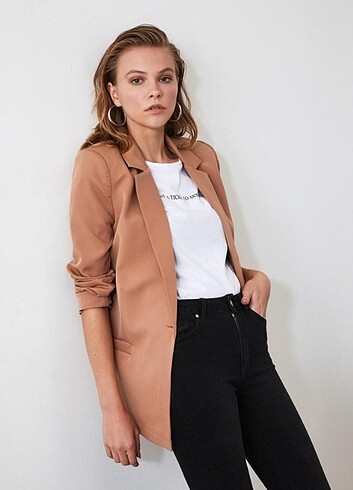 Camel Astar Detaylı Blazer Ceket 