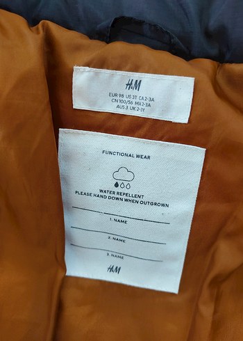 24-36 Ay Beden siyah Renk H&m siyah su tutmaz ceket 2-3 yaş