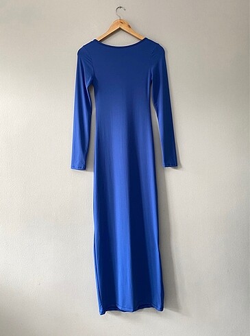 xs Beden mavi Renk Sırt dekolteli uzun kol maxi elbise