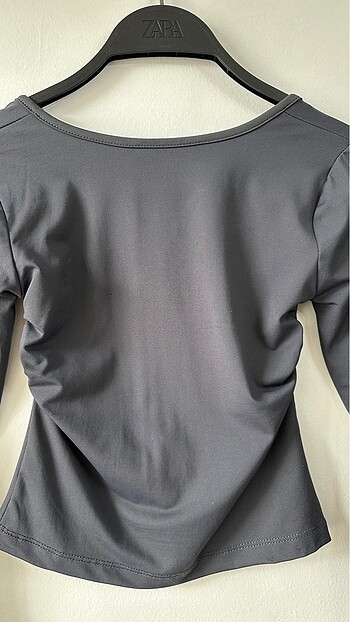 s Beden Sırt dekolteli basic antrasit rengi crop/top