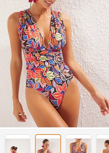 Çiçek Desenli Renkli Drapeli Mini Mayo - Görsel 2