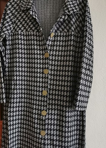 Düğmeli Gri Uzun Kadın Kaban - Görsel 2