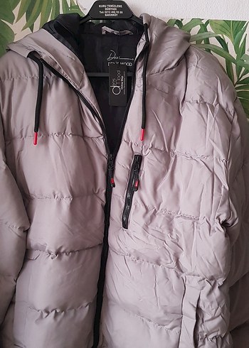 Erkek Gri Kapüşonlu Kışlık Mont - Görsel 2