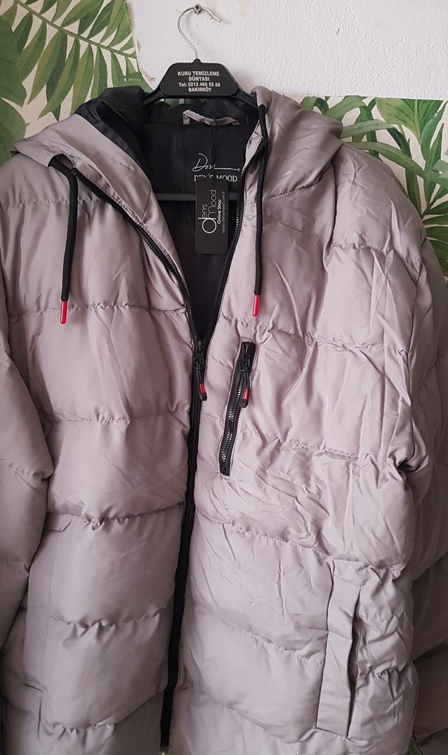 Erkek Gri Kapüşonlu Kışlık Mont - Görsel 2